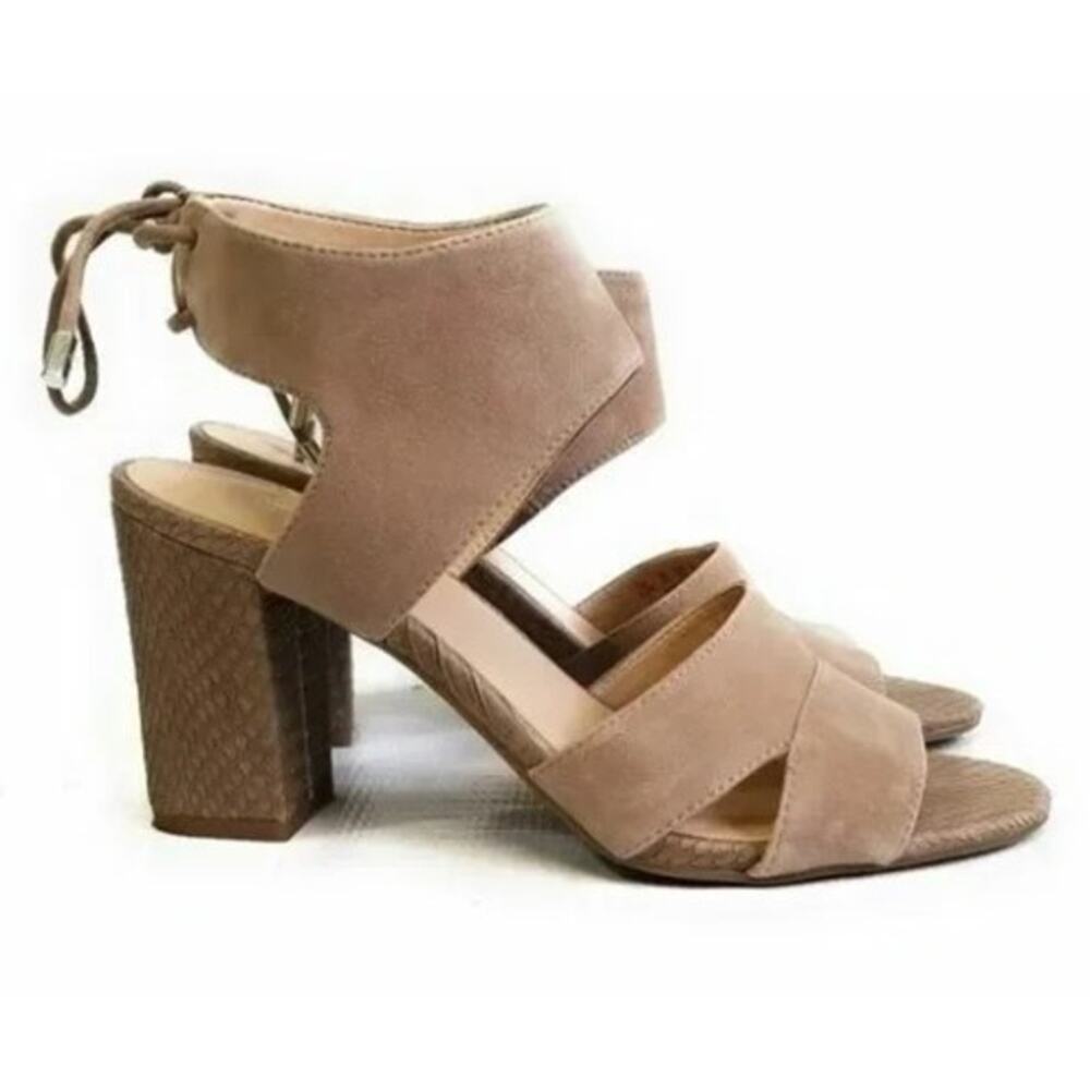 Franco Sarto Gem Chunky Heel Beige Taupe Suede Sandal Size 8.5